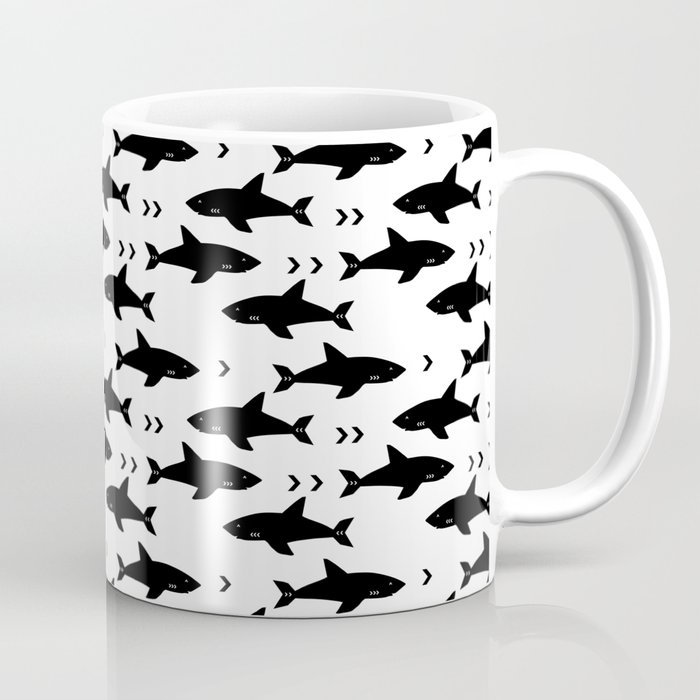 Sharks - shark week trendy black and white minimal kids pattern print Coffee Mug
