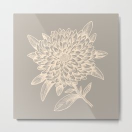 Elegant Flowers Floral Nature Beige Light Gray Grey Metal Print