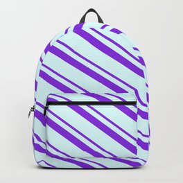 [ Thumbnail: Purple & Light Cyan Colored Lines/Stripes Pattern Backpack ]