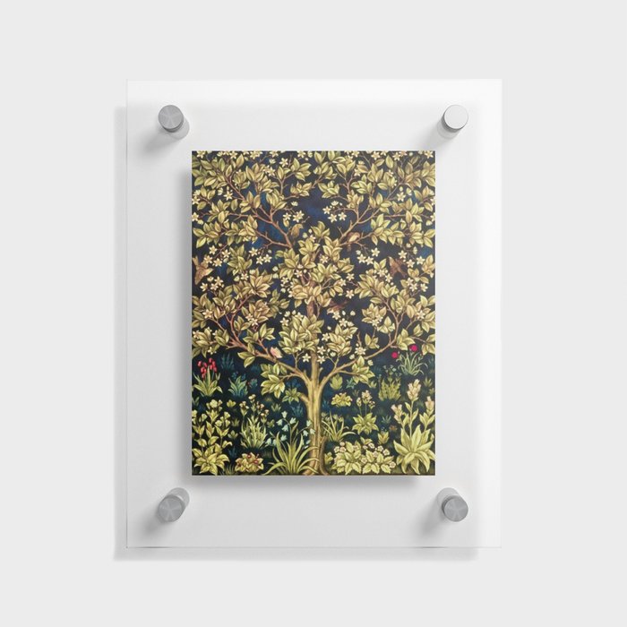 William Morris original Tree of Life reflecting water of garden lily pond twilight black nature landscape painting for drapes, curtains, pillows, duvets, prints, and wall and home decor Floating Acrylic Print