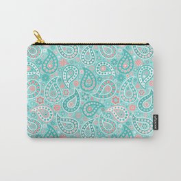 Turquoise and Coral Paisley Carry-All Pouch