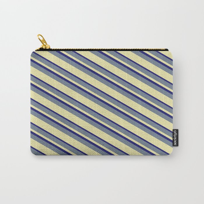 Slate Gray, Pale Goldenrod & Midnight Blue Colored Striped/Lined Pattern Carry-All Pouch