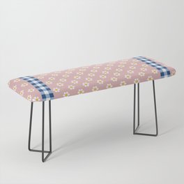 Daisies with Check Border - peach and navy - more colors Bench
