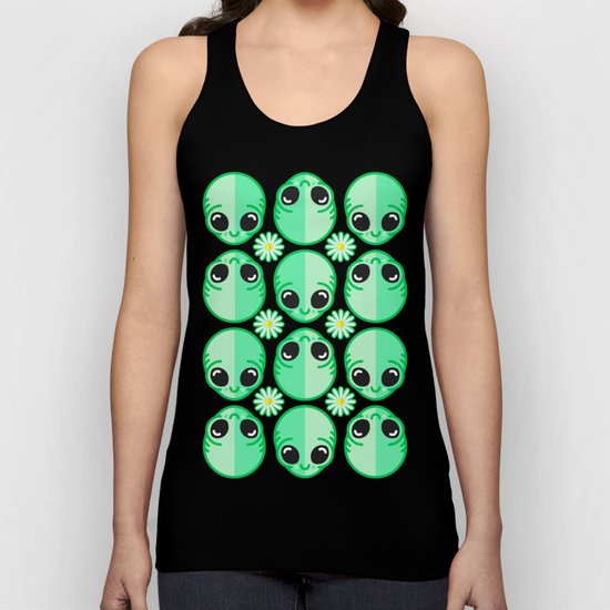Happy Alien and Daisy Nineties Grunge Pattern Unisex Tank Top