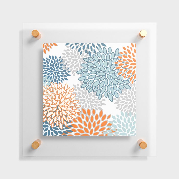 Orange Grey and Teal Blue Modern Floral Floating Acrylic Print