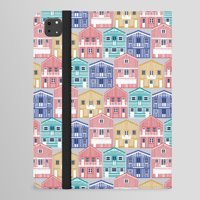 Colourful Portuguese houses // light grey background rob roy yellow mandy red electric blue and peacock teal Costa Nova inspired houses iPad Folio Case