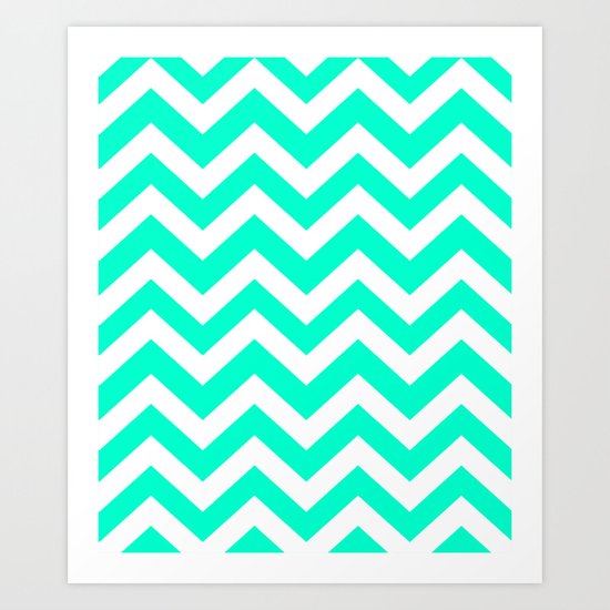 Sea green (Crayola) heavenly color Zigzag Chevron Pattern Art Print