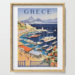 1955 GREECE Athens Bay of Castella Travel Poster Serving Tray