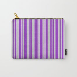 [ Thumbnail: Light Gray & Dark Orchid Colored Striped/Lined Pattern Carry-All Pouch ]