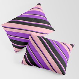 [ Thumbnail: Light Pink, Dark Orchid, and Black Colored Lines/Stripes Pattern Pillow Sham ]