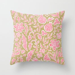 Folk vintage floral pattern with flowers and berries Throw Pillow