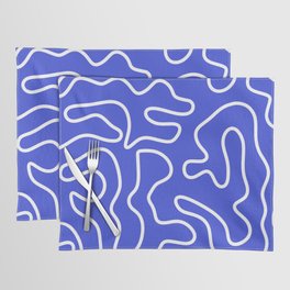 Squiggle Maze Abstract Minimalist Pattern in Electric Blue and White Placemat