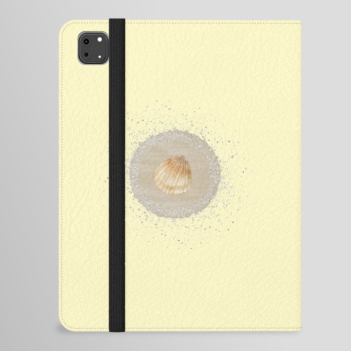 Watercolor Seashell and Sand Circle on Pastel Yellow iPad Folio Case