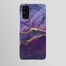 Violet marble texture with glitter gold Android Case