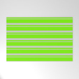 [ Thumbnail: Green and Light Grey Colored Pattern of Stripes Welcome Mat ]