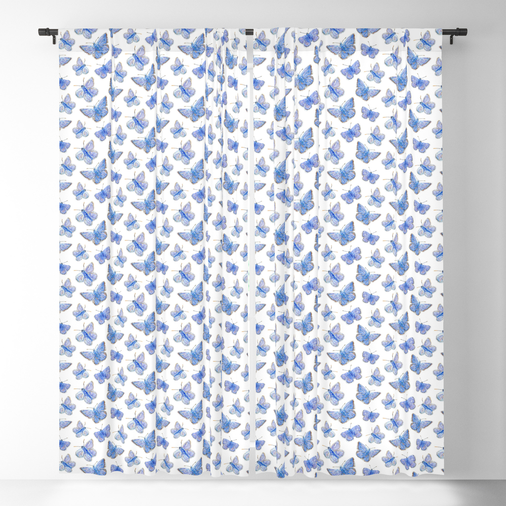 Blue Butterfly Pattern Blackout Window Curtains by beccaboyce