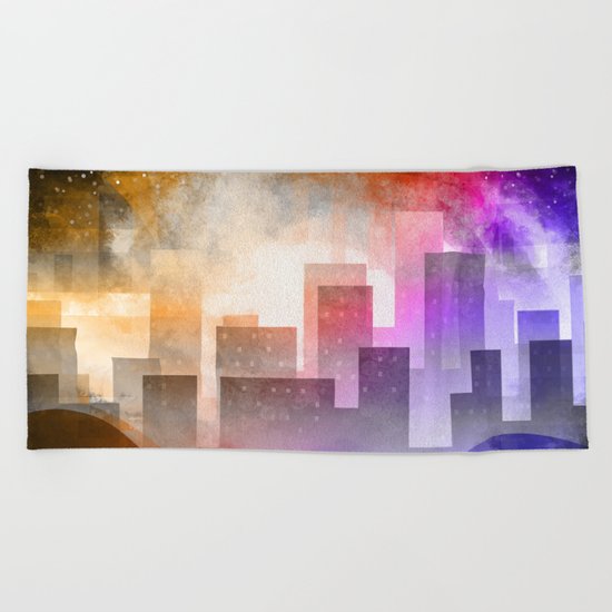 Colorful night digital illustration Beach Towel