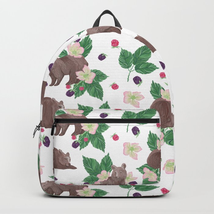 Bears & Blackberries - White Backpack