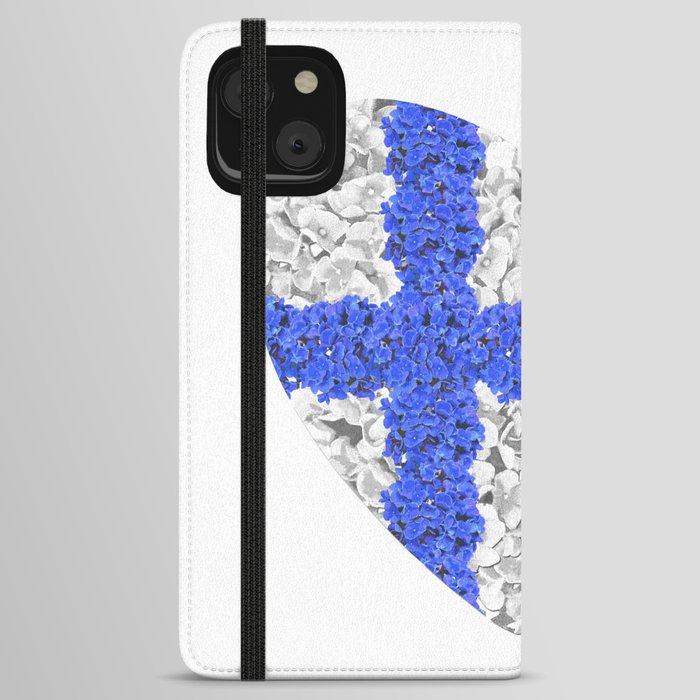 Floral heart-shaped national flag of Finland iPhone Wallet Case