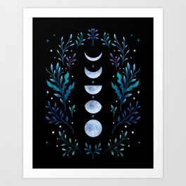 Moonlight Garden - Blue Art Print