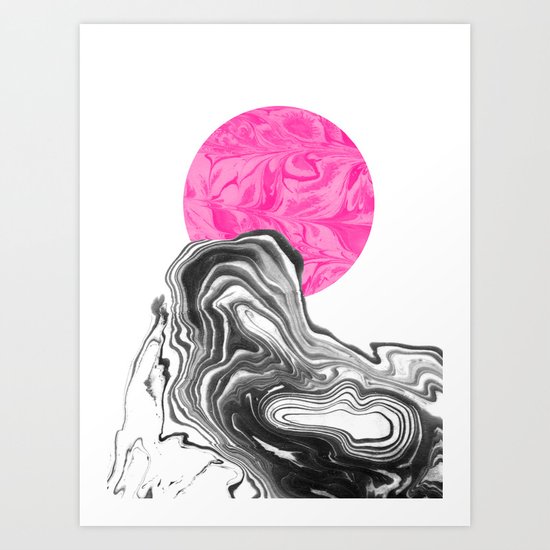 Iniko - spilled ink abstract japanese watercolor painting minimal modern black and white marble Art Print