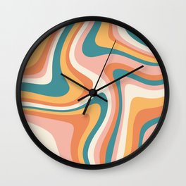 Abstract Wavy Stripes LXIII Wall Clock | Fun, Tropical, Liquid, Retro, Graphicdesign, Colorful, Boho, Happy, Modern, Line 