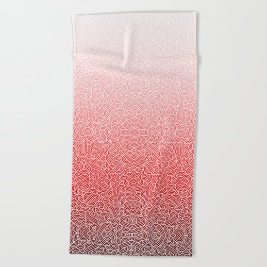 Ombre red and white swirls doodles Beach Towel