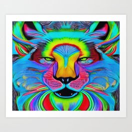 Lion head fantastic colorful Art Print | Galaxy, Weird, Lion, Trippy, Animal, Fantastic, Colorful, Sciencefiction, Festivalofcolors, Magic 