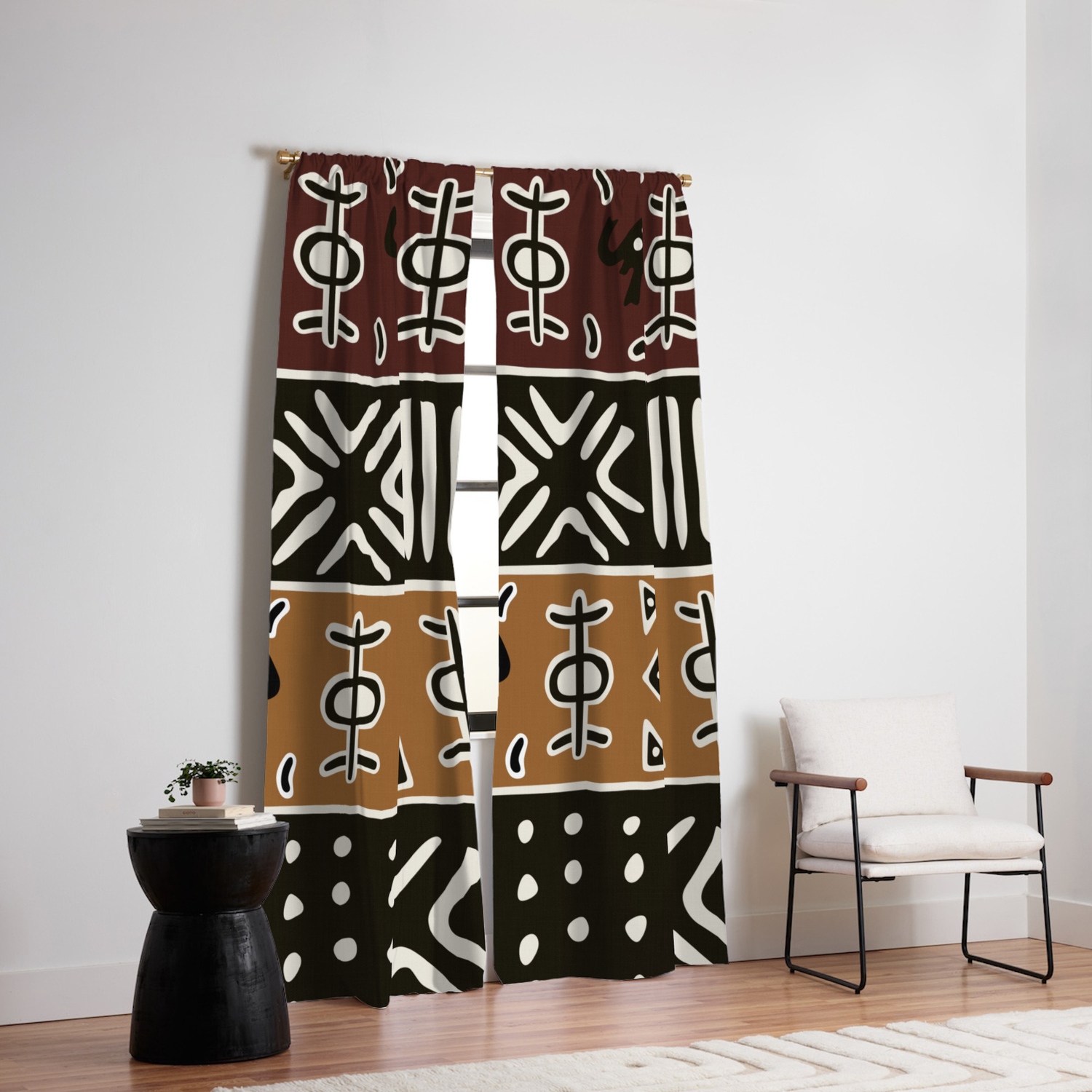 African Mud Cloth With Elephants Blackout Curtain By Hellcom