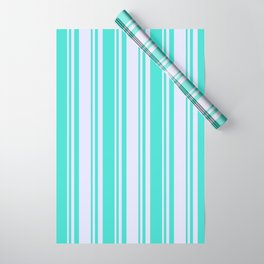 [ Thumbnail: Lavender & Turquoise Colored Pattern of Stripes Wrapping Paper ]
