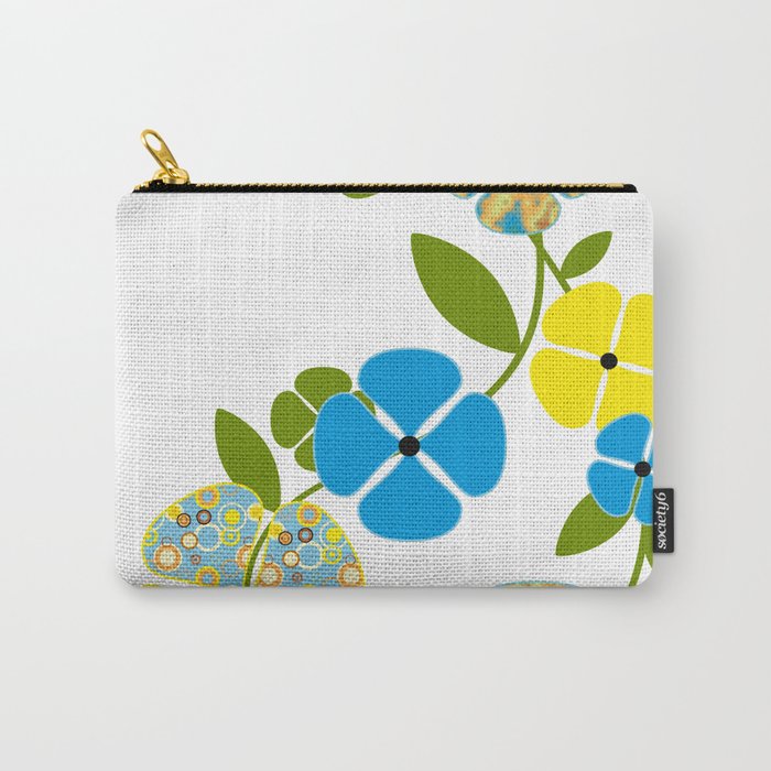 Retro flowers in blue and yellow Carry-All Pouch