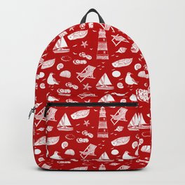 Red And White Summer Beach Elements Pattern Backpack