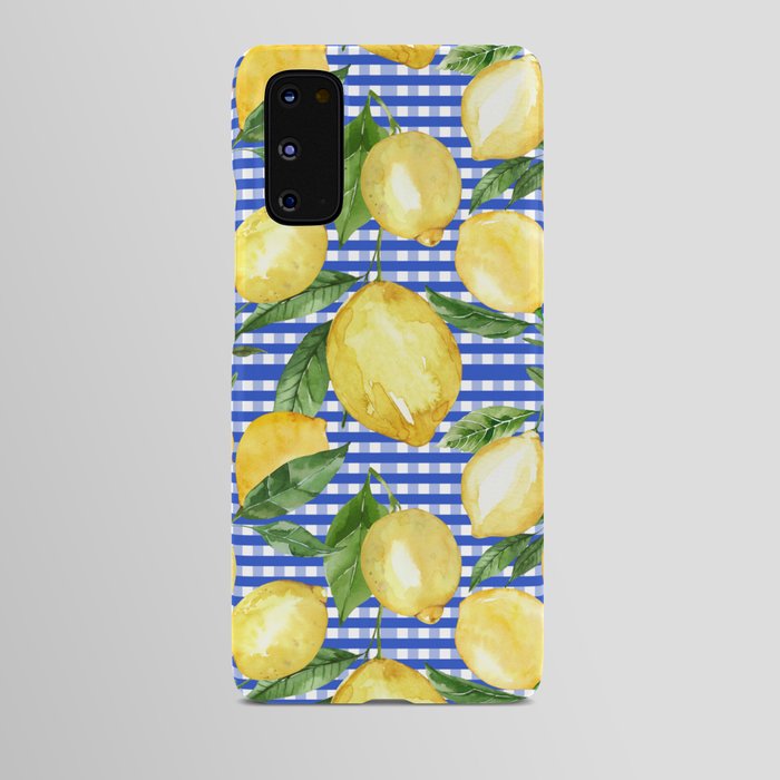 Sunny lemons on blue check pattern Android Case