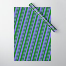 [ Thumbnail: Medium Slate Blue & Green Colored Lines Pattern Wrapping Paper ]