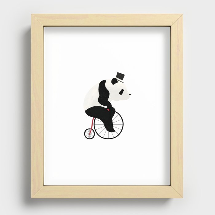 Panda on Penny Farthing Recessed Framed Print