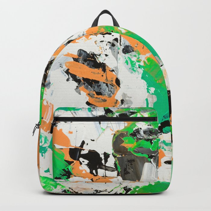 Tropical vibes black salmon white green neon abstract acrylic paint Backpack