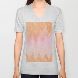 Blush pink orange watercolor hand painted ombre ikat V Neck T Shirt