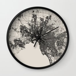 Australia, Melbourne - Black and White Illustrated Map Wall Clock
