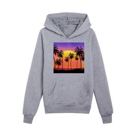 Tropical Sunset Synthwave Kids Pullover Hoodies