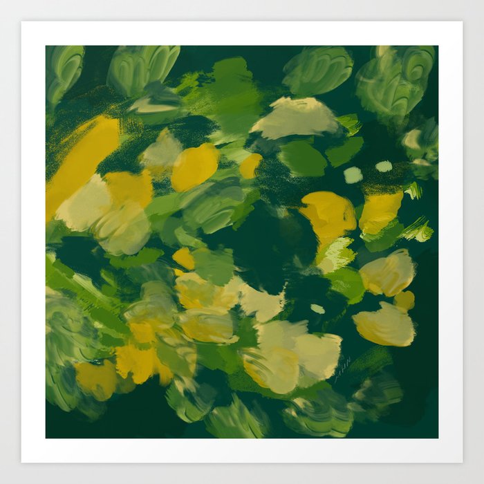 A Bed Of Green And Yellow Flora. Art Print