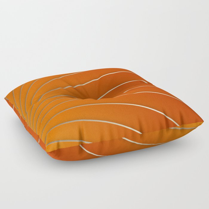 Golden Lines on Orange Gradient Background, Elegant Design Floor Pillow