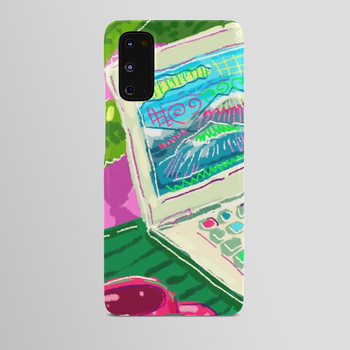 Colorful illustration with laptop and a cup of tea Android Case