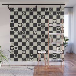Happy Checkered pattern black Wall Mural