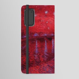 Starry Night Over the Rhone landscape painting by Vincent van Gogh in alternate crimson red with purple stars Android Wallet Case