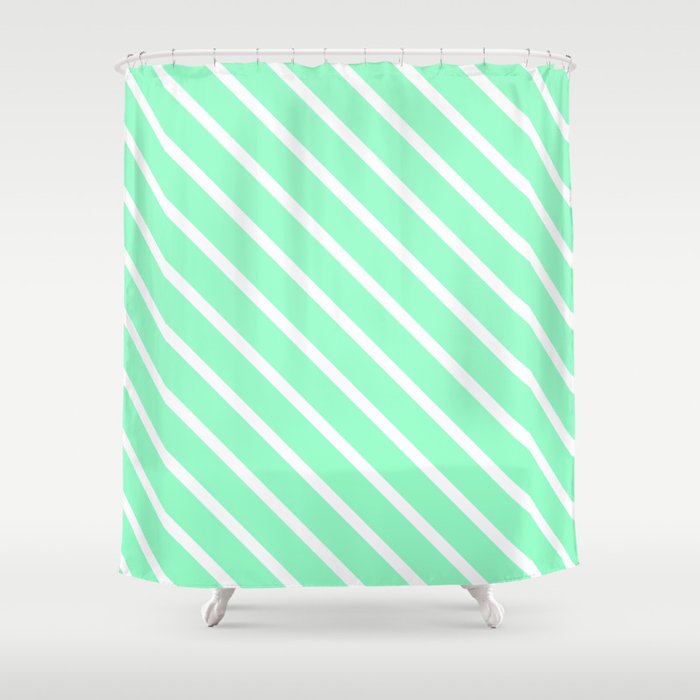 Mint Julep #2 Diagonal Stripes Shower Curtain