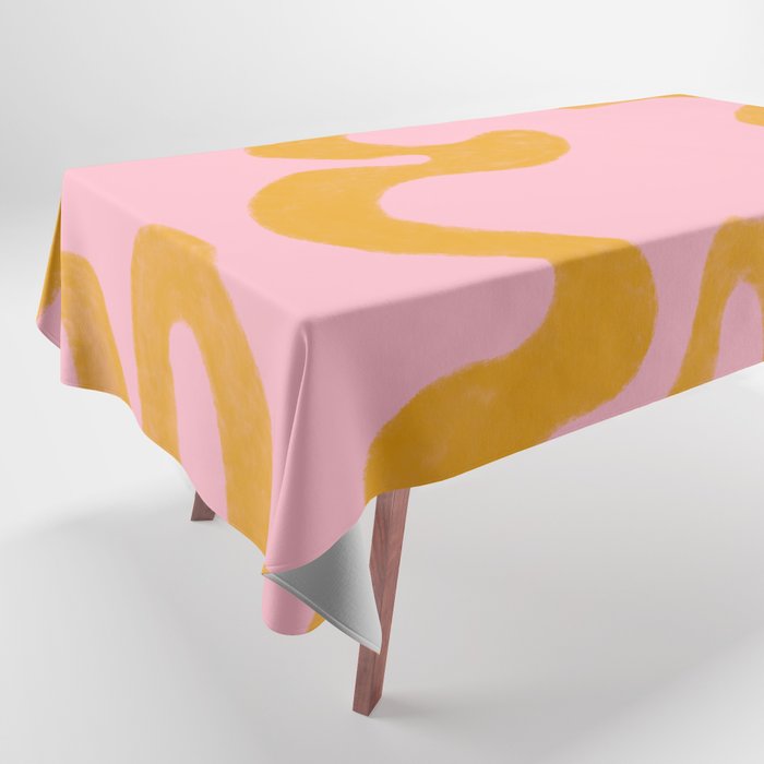 Cheerful Liquid Swirls - mustard yellow and pink Tablecloth