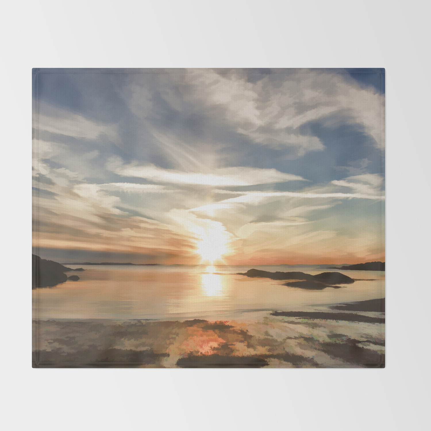 Plum Cove Beach Sunset Painting Throw Blanket By Rpphotography Society6