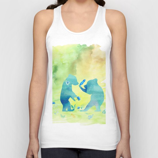 Playing bear kids - Animal Watercolor illustration Unisex Tank Top