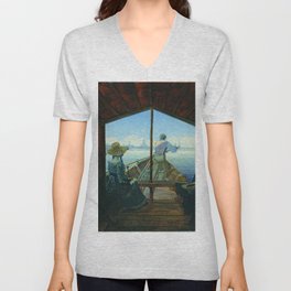 Carl Gustav Carus - Barge Trip on the Elbe near Dresden (Morning on the Elbe) V Neck T Shirt