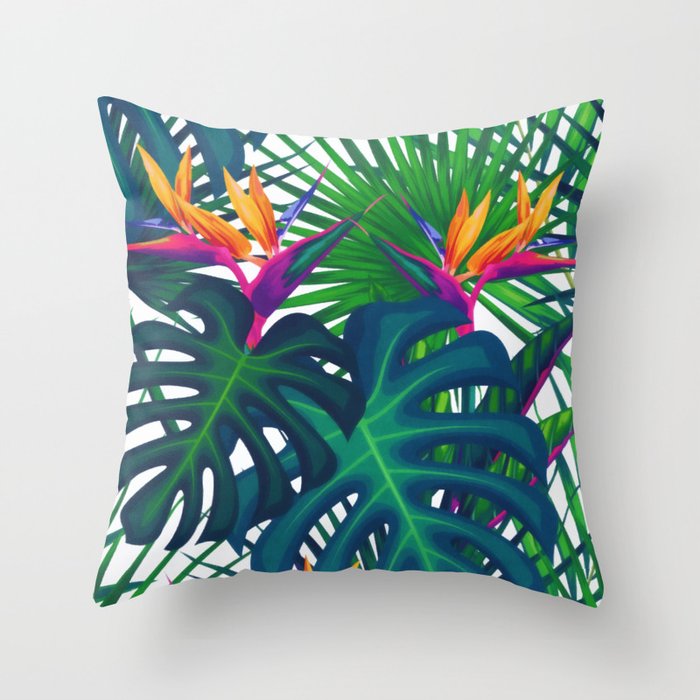 Tropical Greenery Jungle Leaves Paradise Watercolor  Throw Pillow